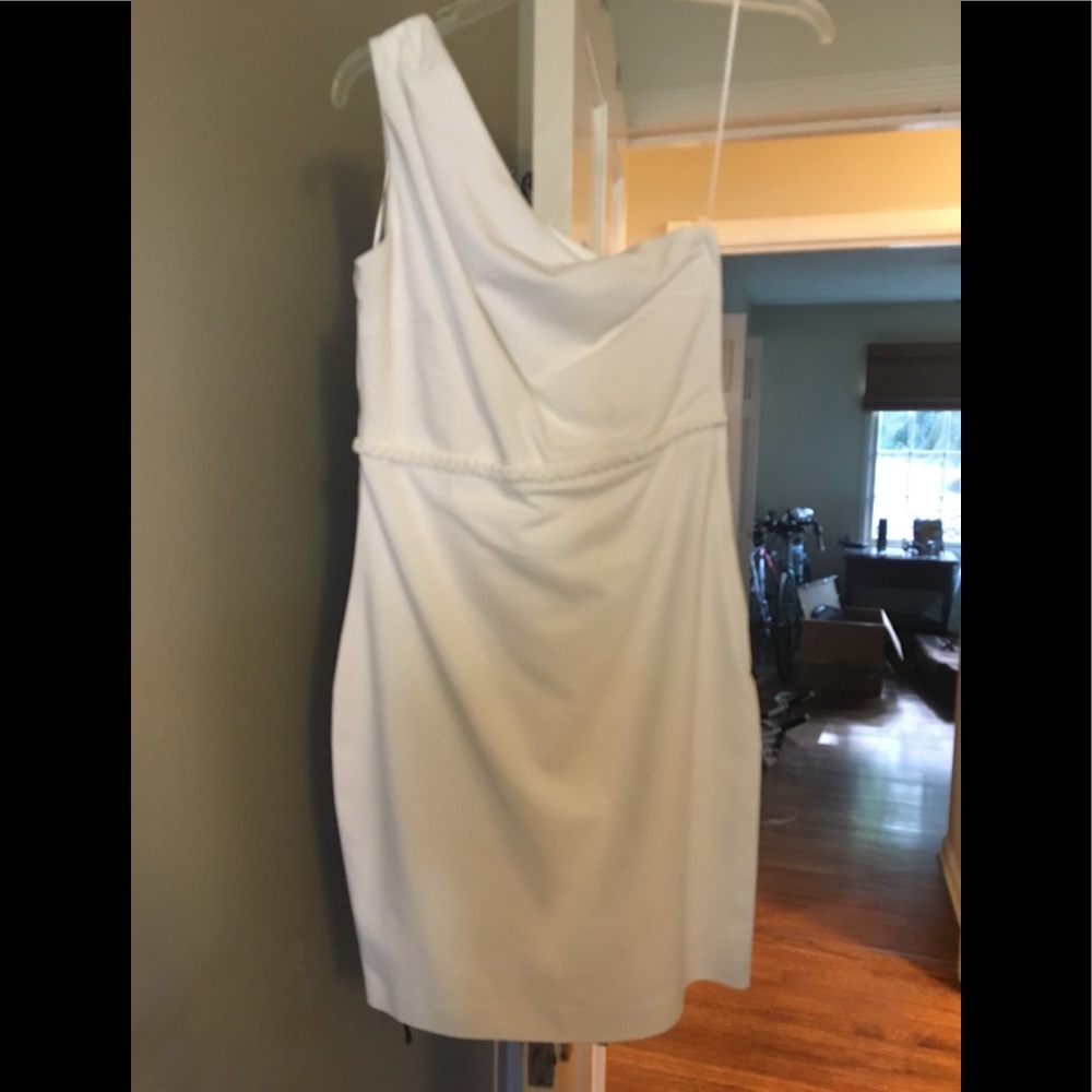 Badgley Mischka Belle one shoulder white dress